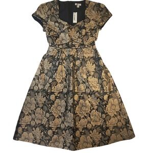 Wallis Metallic Shimmer Floral Jacquard Midi Dress Fit Flare Wedding Guest NWT